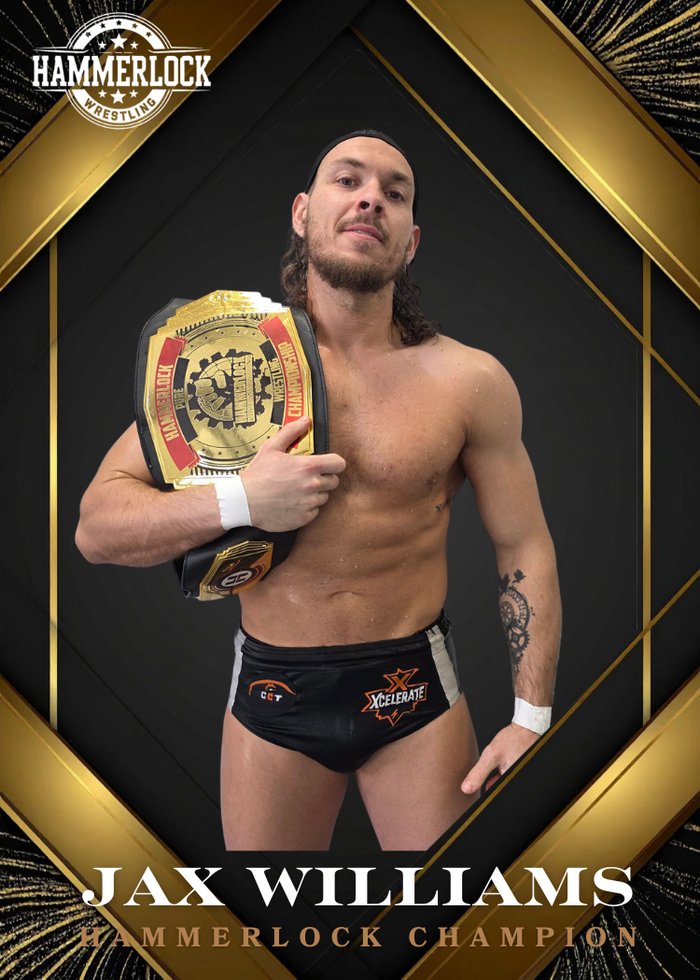 Jax Williams, Hammerlock Wrestling Champion, holding the championship belt